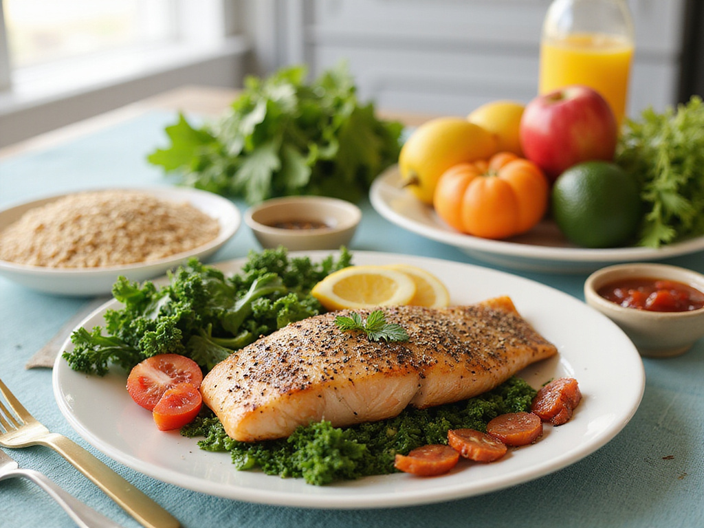 Fresh nutritious food spread for a דיאטה לכבד שומני diet