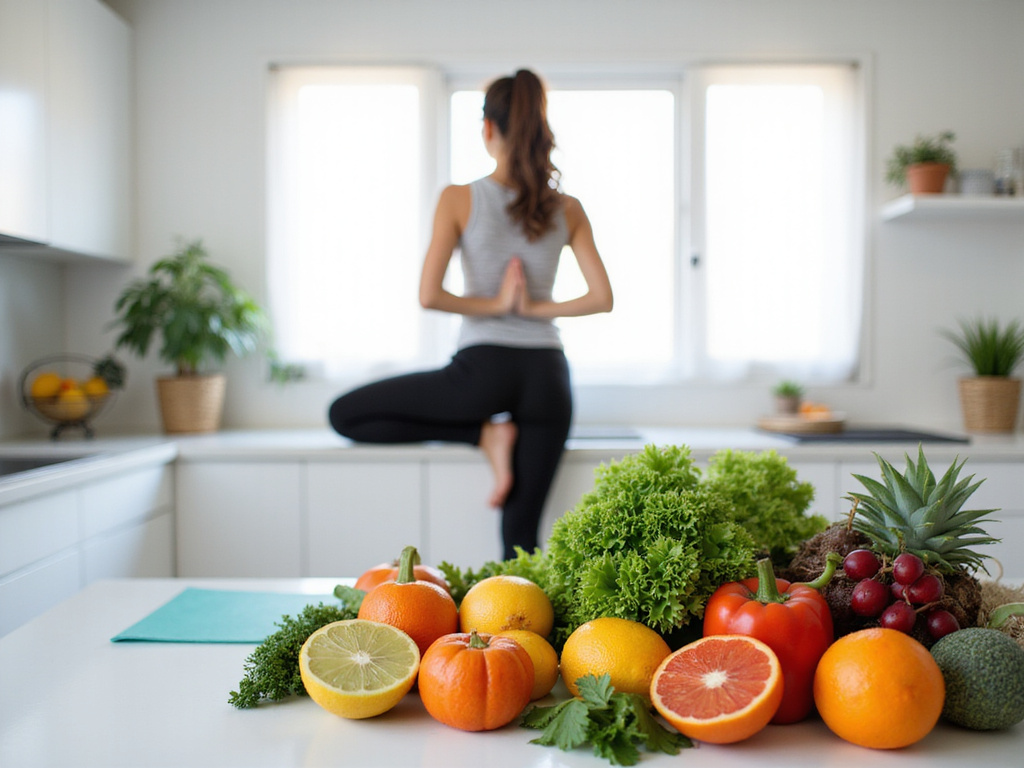 Healthy lifestyle and diet concept with Neta Barzilai doing yoga