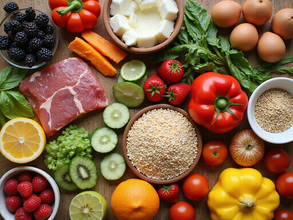 Healthy foods arranged for blood type inspired diet