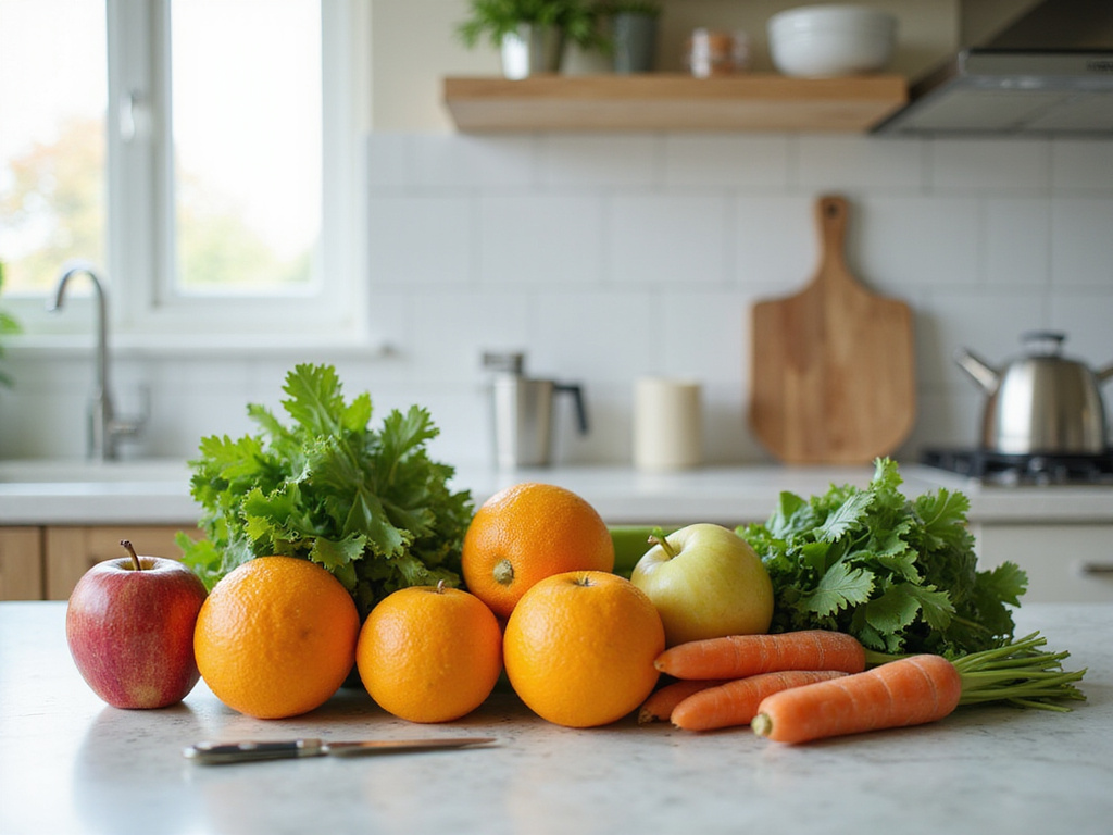 Professional kitchen setup for preparing דיאטה פירות וירקות meal