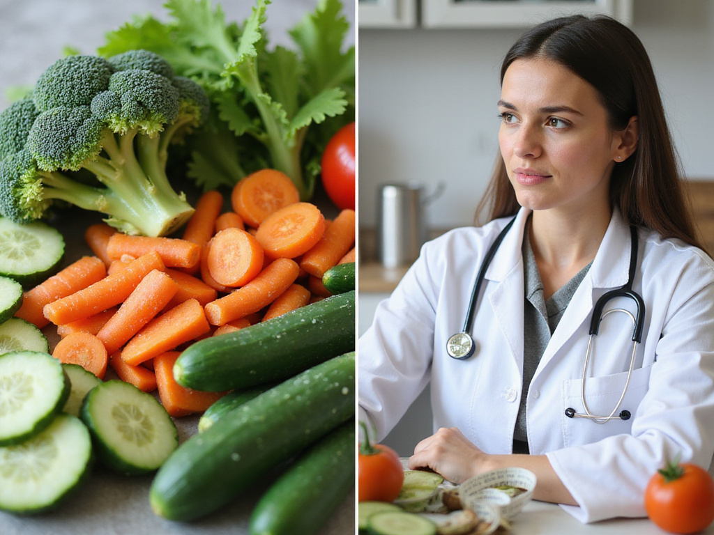 Dietitian consulting on military diet with diverse vegetables