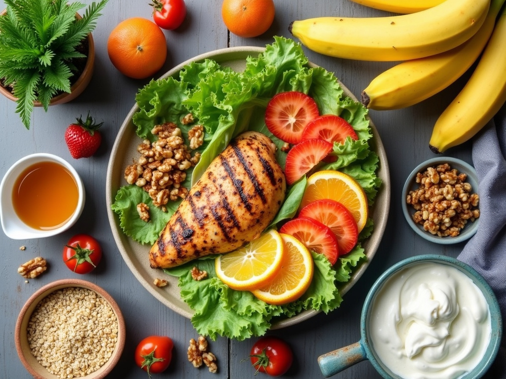 Hebrew FODMAP diet foods beautifully arranged on a wooden table