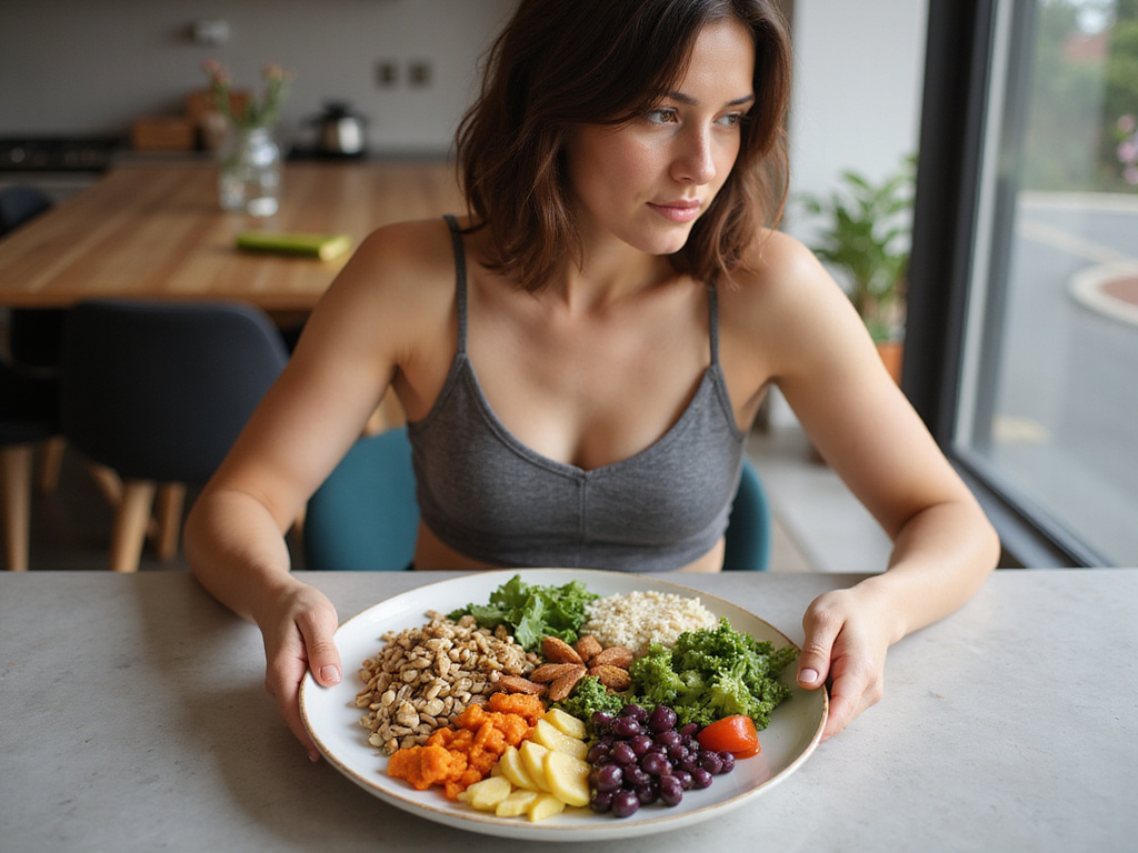 Fit adult enjoying a colorful carb-free vegetarian meal.